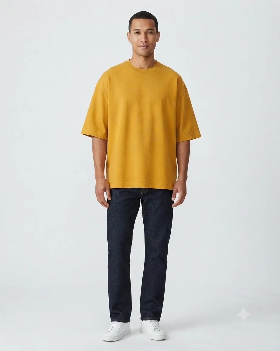 Plain Drop Shoulder Oversized Tee – Dull Yellow
